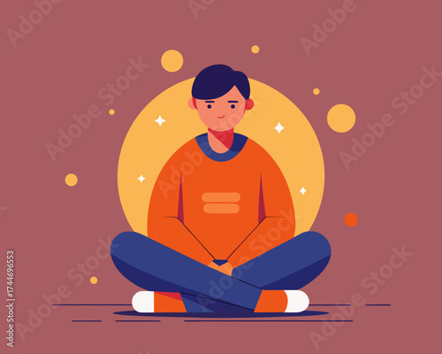 Person meditating in lotus position with a warm glow