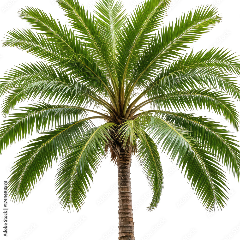 Obraz premium Lush, green palm tree with detailed leaves against black background