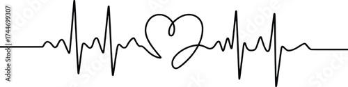 Single line heartbeat ekg heart symbol love cardiology medical health care concept