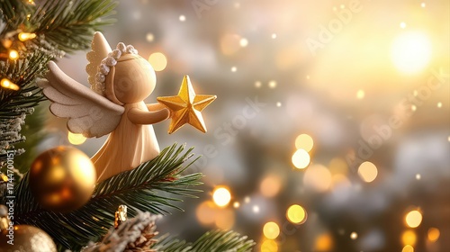 Traditional wooden angel tree topper smooth polished