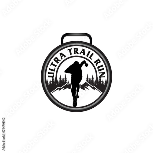 mountain marathon trail run medal design,trail run logo design