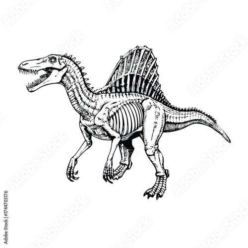 Monochrome Spinosaurus Skeleton and Muscular System