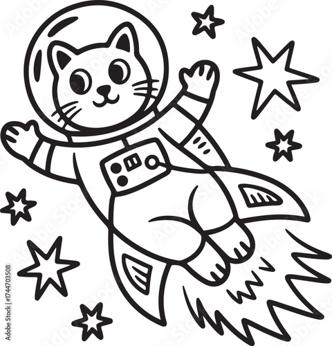 Adorable cat astronaut floats among stars a charming space adventure silhouette