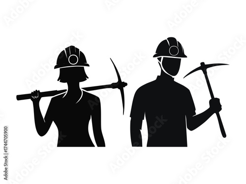 Vector silhouette of miner with helmet lamp