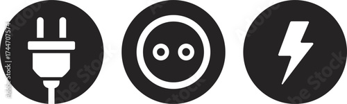 Icons of Electrical Plug Socket and Lightning Bolt Symbol electricity power
