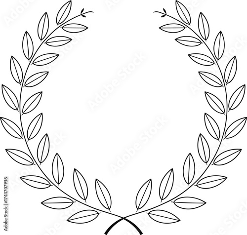 Laurel Wreath Outline Icon on White Background leaves branches