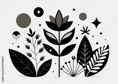 Abstract botanical illustration with geometric elements