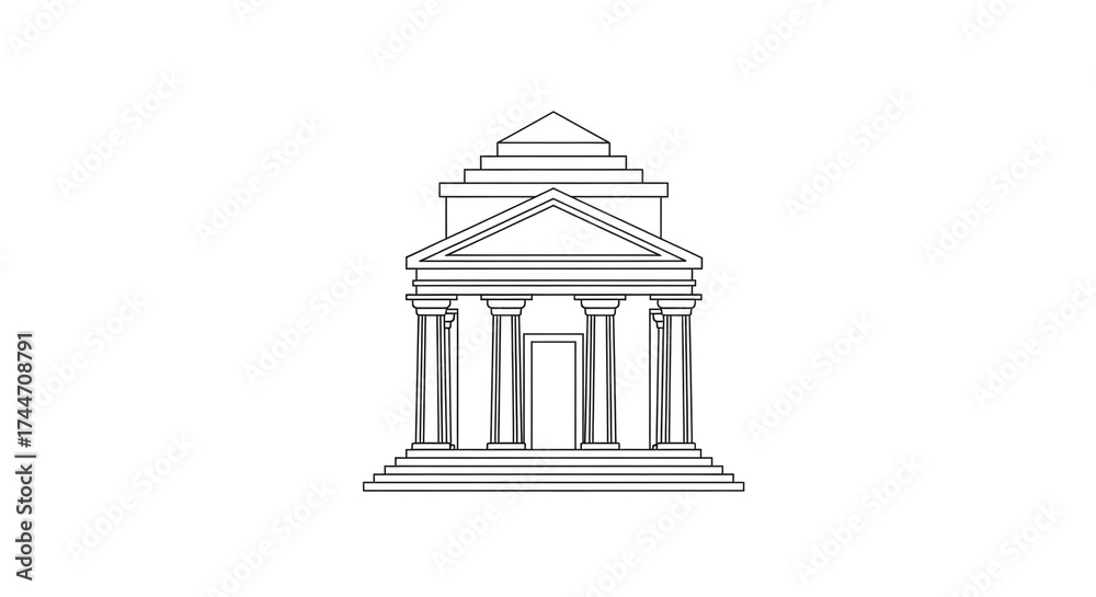 Naklejka premium Illustration of temple building with columns architecture drawing for coloring book and design projects