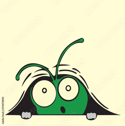 Vector design of cartoon animal costume image hiding behind a blanket, very cute and colorful