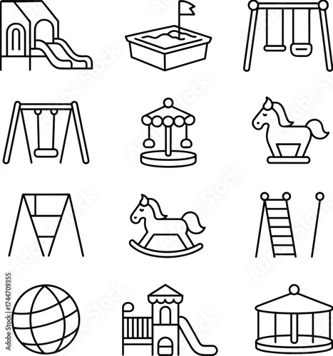 Playground Equipment Icons Outline Set park