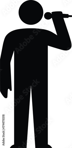 Silhouette of a person holding a microphone and singing on white background speaking