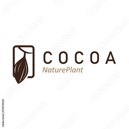 simple concept of cocoa bean logo, old vintage design and symbol of plantation plant and beverage template, illustration of brand product symbol and poster template