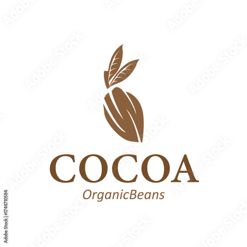 simple concept of cocoa bean logo, old vintage design and symbol of plantation plant and beverage template, illustration of brand product symbol and poster template