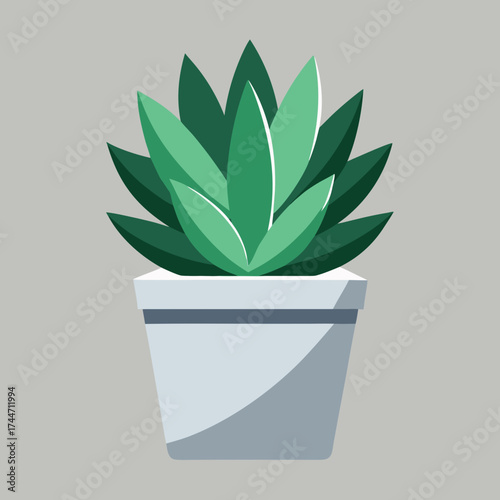 Stylized green succulent plant in a white pot