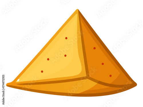 Golden fried samosa with red spice dots