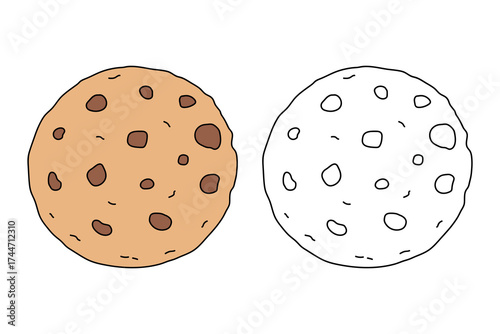 Cookies with chocochip coloring page for kids in flat style vector illustration