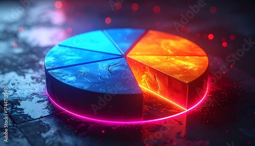Modern Pie Chart Illustration with Futuristic Lighting and Abstract Background