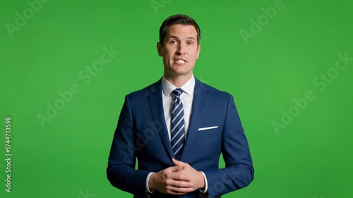 Professional Man Presenting on Green Screen Background.