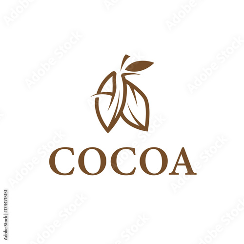 simple concept of cocoa bean logo, old vintage design and symbol of plantation plant and beverage template, illustration of brand product symbol and poster template