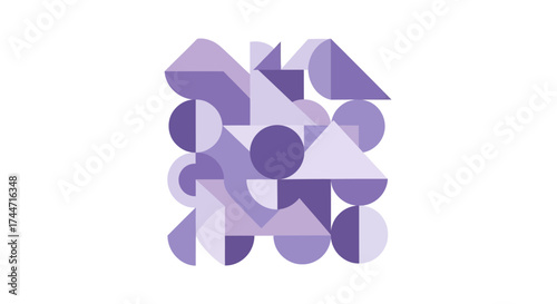 Abstract geometric composition with purple and lavender hues forms an artistic design