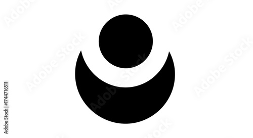 Abstract minimalist representation of a crescent moon cradling a celestial orb design