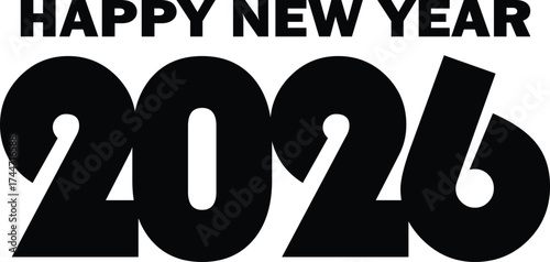 Happy New Year 2026 Bold Black Typography And Celebration Graphic