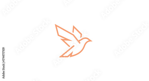 Elegant linear art of a flying bird in soft peach tones against a pristine white background