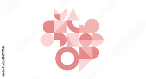 Geometric assemblage in coral hues evokes contemporary abstract illustration