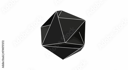 Geometric black obsidian complex form a modern abstract illustration on white backdrop