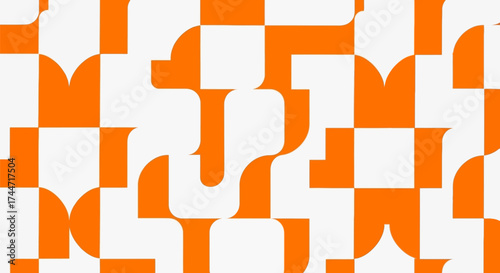 Geometric interplay in vibrant orange and white creates a striking visual pattern