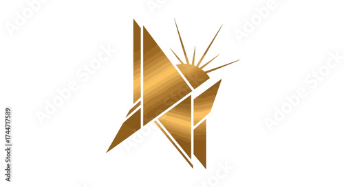 Golden geometric abstraction with radiant burst, artistic structure design vector