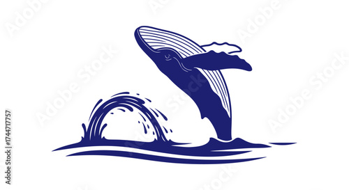 Majestic whale breaching the ocean surface vector illustration minimalist design