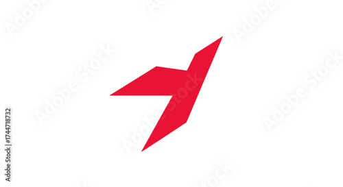 Striking scarlet emblem on pristine canvas evokes innovation dynamism and progression, embodying