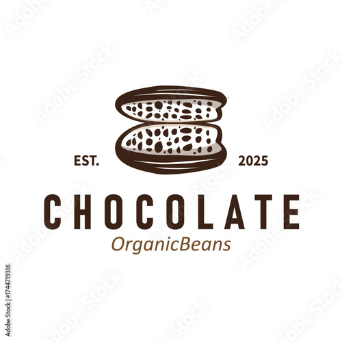 simple concept of cocoa bean logo, old vintage design and symbol of plantation plant and beverage template, illustration of brand product symbol and poster template