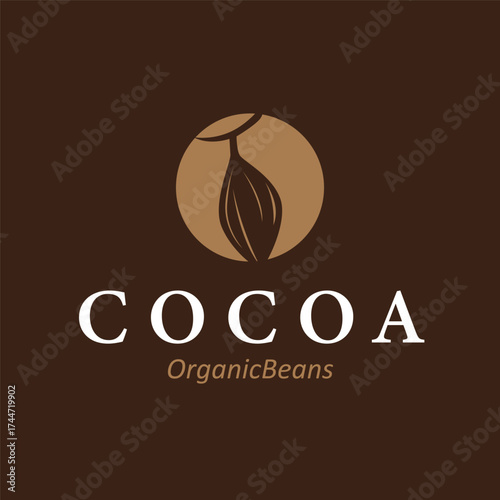 simple concept of cocoa bean logo, old vintage design and symbol of plantation plant and beverage template, illustration of brand product symbol and poster template