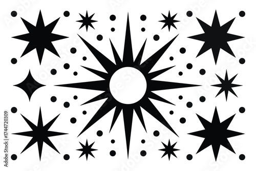 Celestial Harmony A Black and White Starry Graphic Design