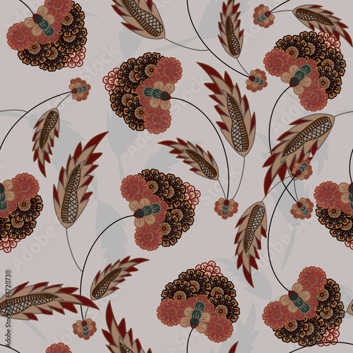 Floral pattern seamless ,flower branches seamless pattern ,aesthetic ,Jacobean flowers pattern design Seamless flower pattern with colorful little flowers. Simple flat bright flowers background