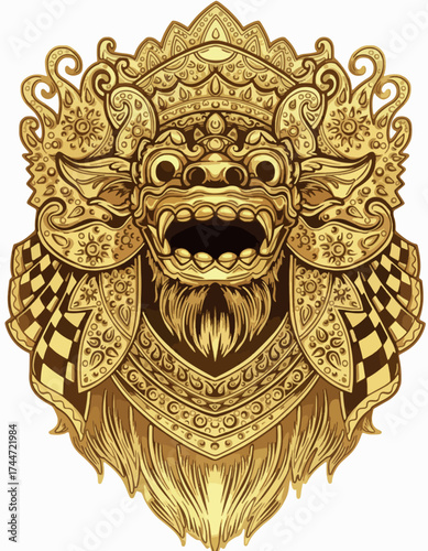 Golden Balinese Barong Mask Illustration