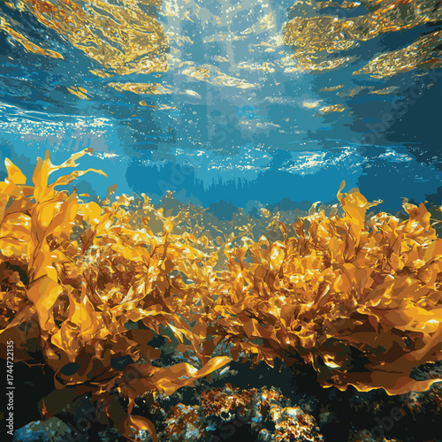 Vibrant underwater scene with colorful kelp forests.    high resolution   for isolate image