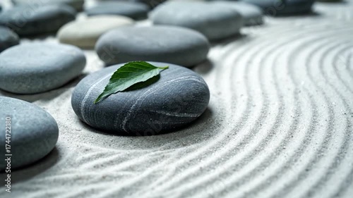 Zen Garden Serenity Top-Down Slow Pan of Smooth River Stones on White Sand
