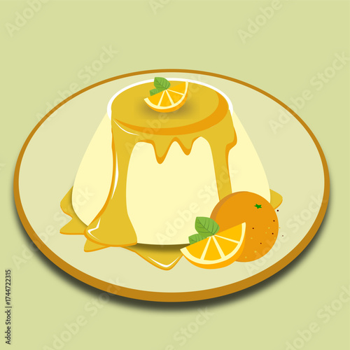 Illustration Vector  Sweet panna cotta cartoon orange