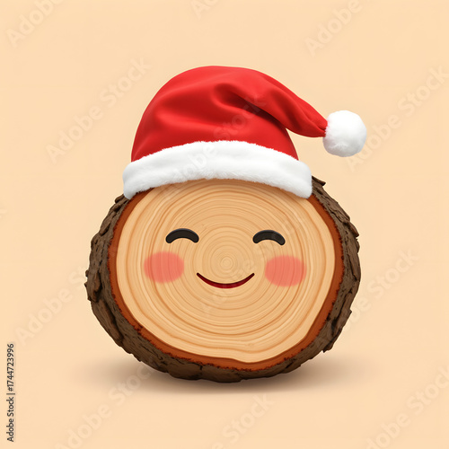 Cheerful wooden log wearing a Christmas hat, festive spirit