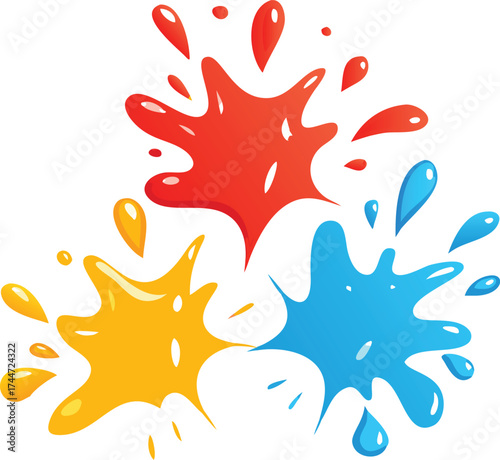 Vibrant paint splatters in red yellow blue for creative artistic design projects vector