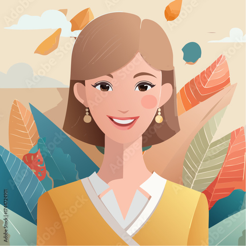 Eclectic collage portrait of a young woman with trendy paper composition