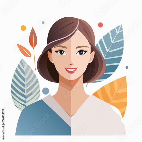 Eclectic collage portrait of a young woman with trendy paper composition