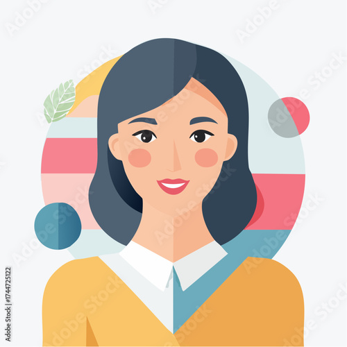 Eclectic collage portrait of a young woman with trendy paper composition