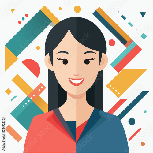 Eclectic collage portrait of a young woman with trendy paper composition