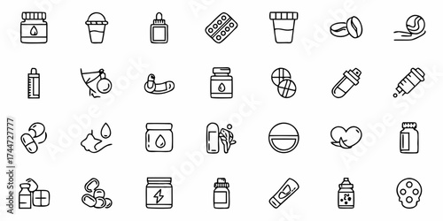 Explore a diverse collection of line art icons covering medicine, health, and wellness - find the perfect symbol for your next project with this scalable vector design