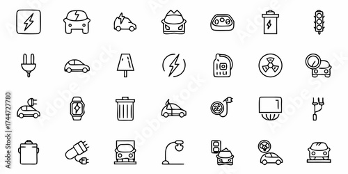 Embrace eco-friendly transport with electric car icons, promoting sustainability and renewable energy. Ideal for green initiatives, environmental awareness, and innovative tech designs