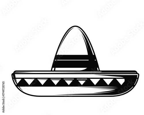 Mexican Sombrero Hat black shape icon silhouette vector flat illustration design on white background